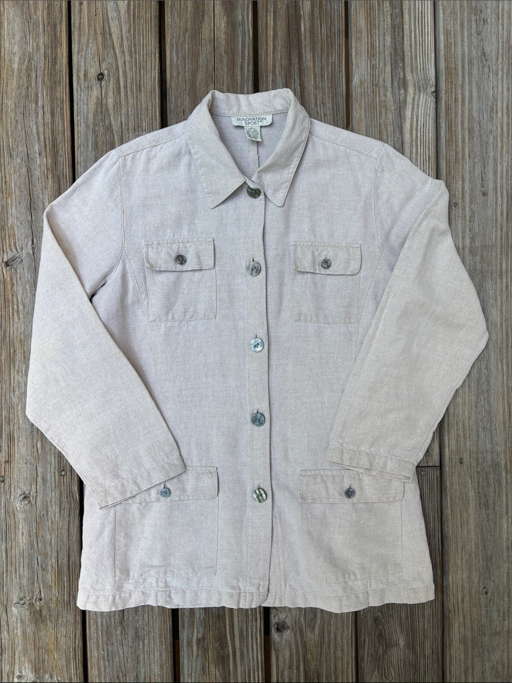 Vintage 90s Beige Relaxed Fit Coastal Safari Linen Blend‎ Blazer Jacket | Size L